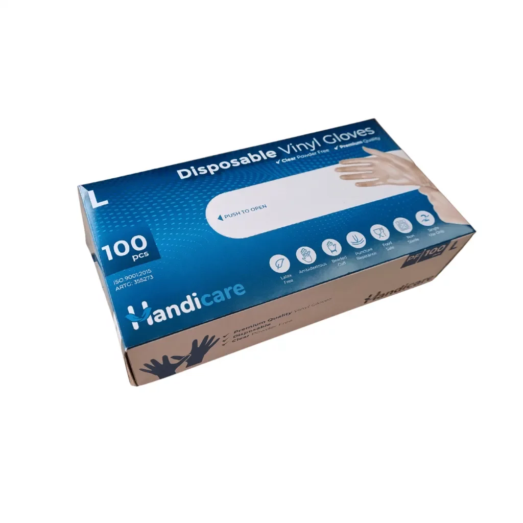 HandiCare Clear Disposable Vinyl Powder Free Gloves 100 Pack