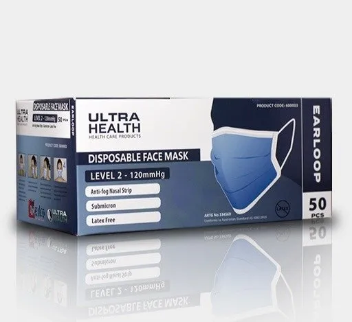 Ultra Health Surgical Face Mask Anti Fog 50 Pack Earloops